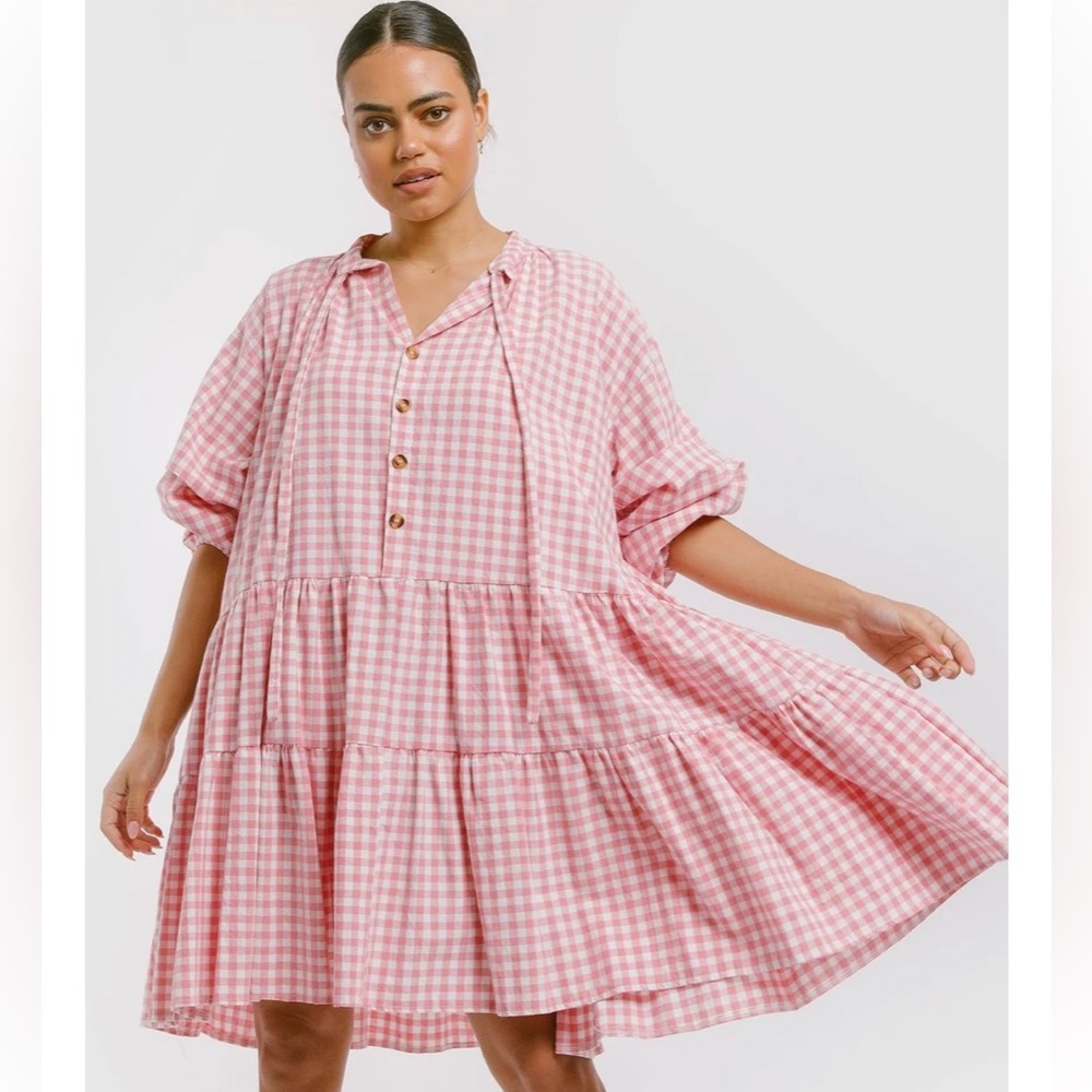 The Lullaby Club Avalon Smock Dress Pink Candy Gingham